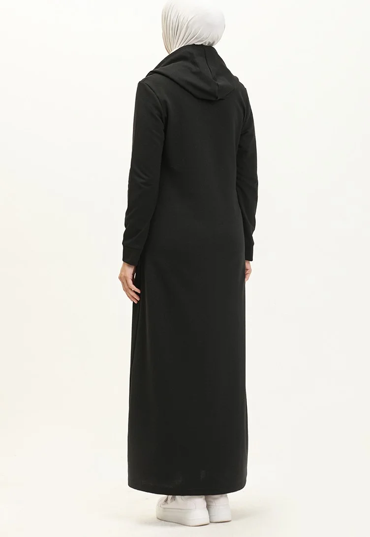Sefa Merve Hooded Pocket Sport Abaya 3011-07 Black