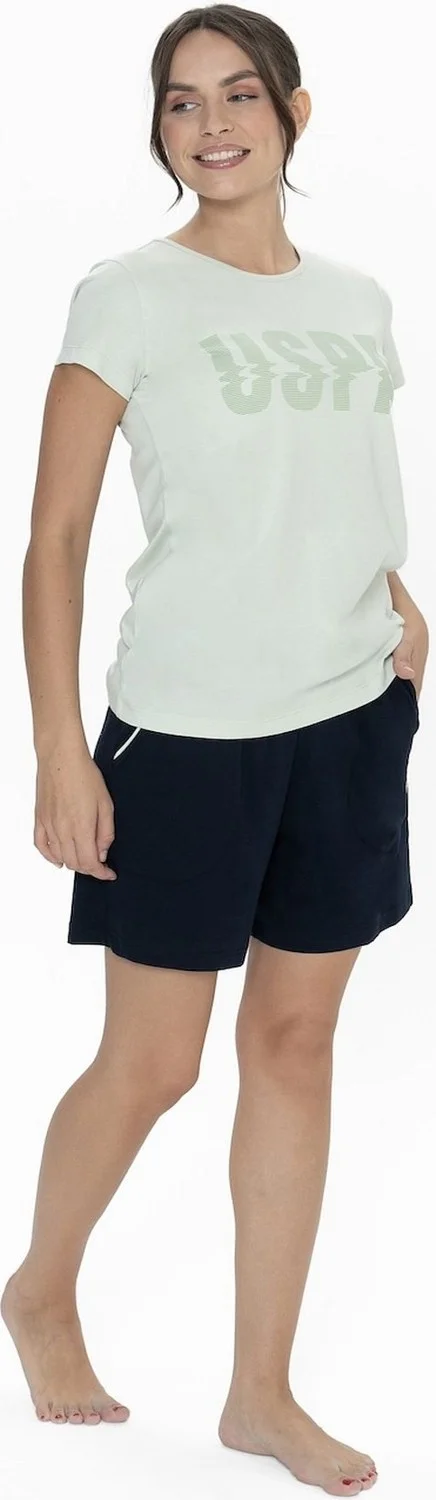 يو اس بولو اسن 20011 Women's Short Sleeve Crew Neck Shorts Pajama Set-Mint