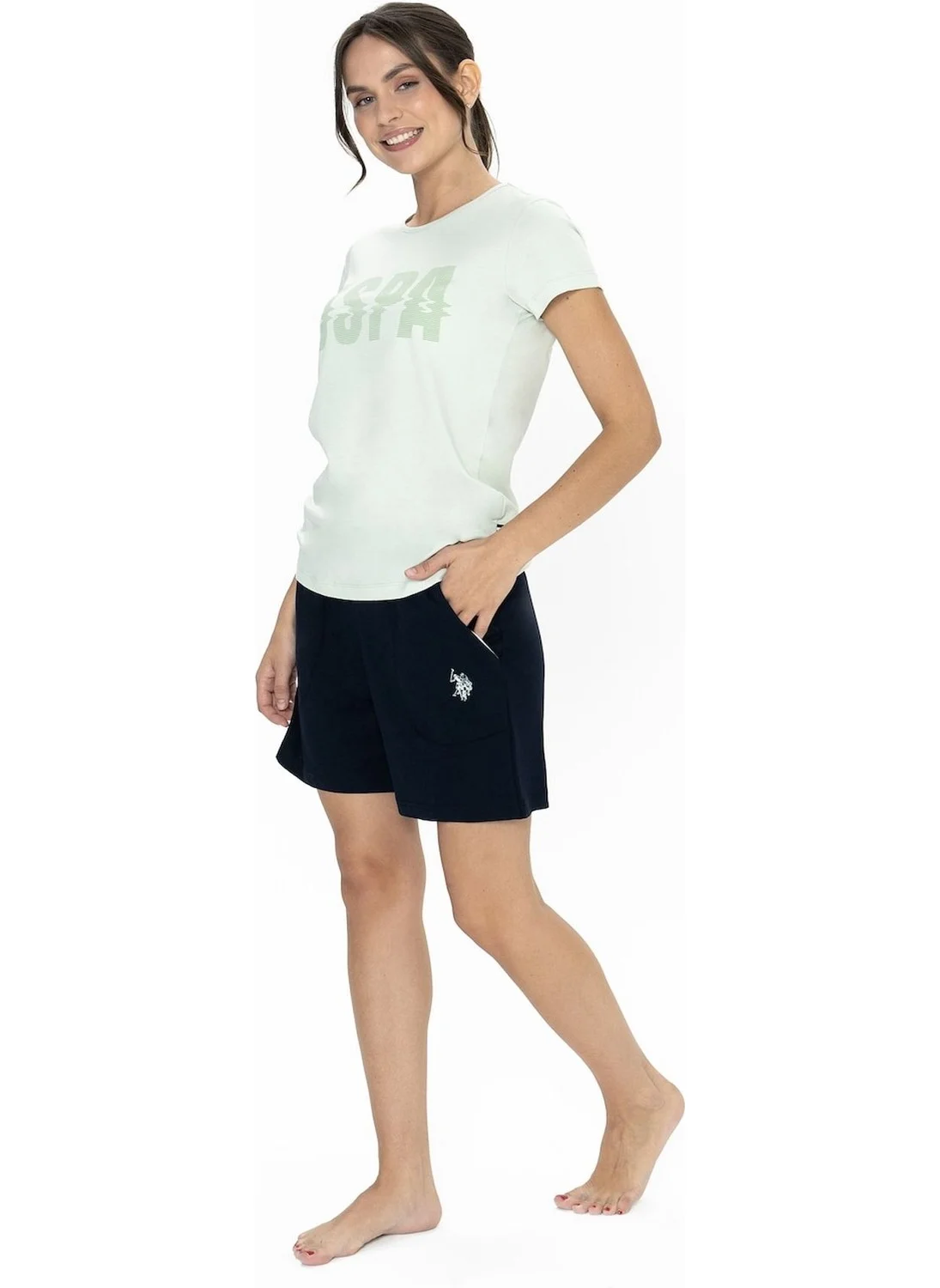 U.S. Polo Assn. 20011 Women's Short Sleeve Crew Neck Shorts Pajama Set-Mint