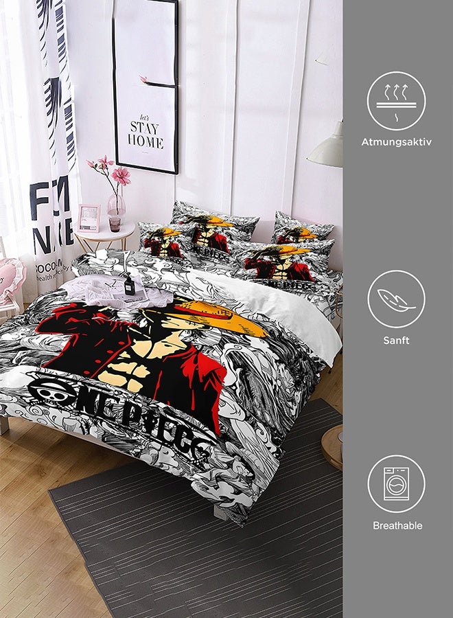 Three-piece fashionable duvet cover set with hidden zipper closure in the style of "One Piece" - made of fashionable microfiber material, including two pillow covers and one duvet cover. - Image 3