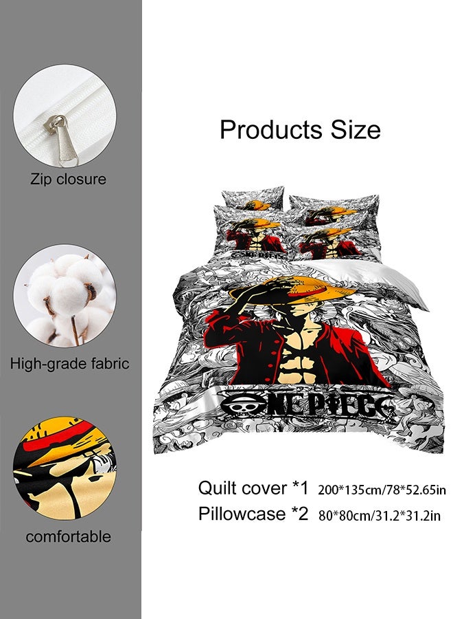 Three-piece fashionable duvet cover set with hidden zipper closure in the style of "One Piece" - made of fashionable microfiber material, including two pillow covers and one duvet cover. - Image 2