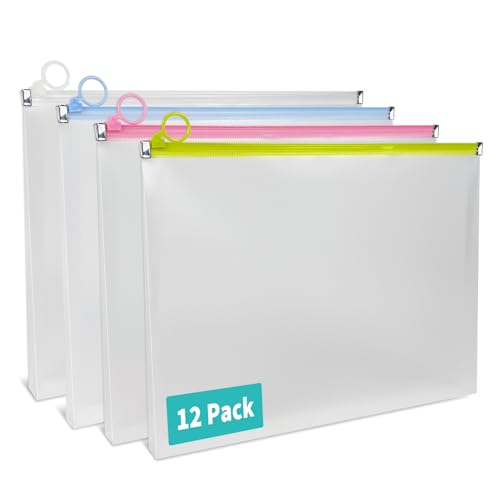 Binditek 12 Pack Clear Plastic Zip Envelopes, Heavy Duty, 9 x 12 Inch Expanding File Pouches, Multicolor Document Holders for Office and School Use - Image 1