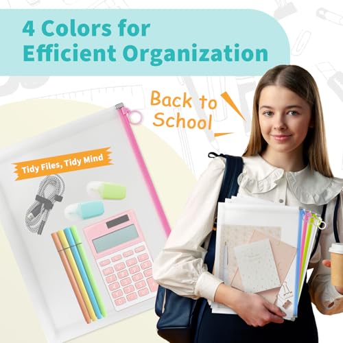 Binditek 12 Pack Clear Plastic Zip Envelopes, Heavy Duty, 9 x 12 Inch Expanding File Pouches, Multicolor Document Holders for Office and School Use - Image 3
