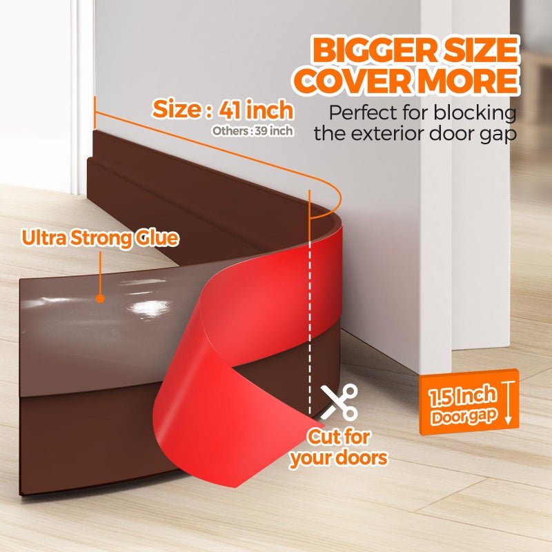 Holikme Door Draft Stopper Under Door Draft Blocker Insulator Doors Sweep Weather Stripping Noise Stopper Strong Adhesive, Brown - Image 4
