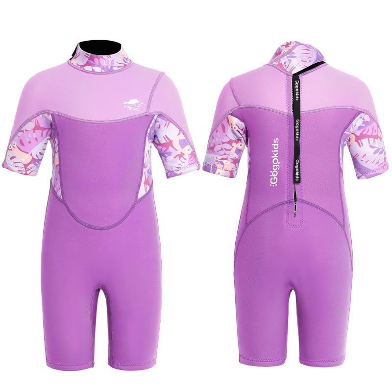 Gogokids Muta per Bambini, Mute in Neoprene da 2.5 mm per Bambini, Mute Bagnate Corte Con Cerniera Posteriore per Comfort e Calore, Muta UV per Nuoto, Snorkeling e Surf, EtÃ  3-4 Ragazze, Viola - Image 1