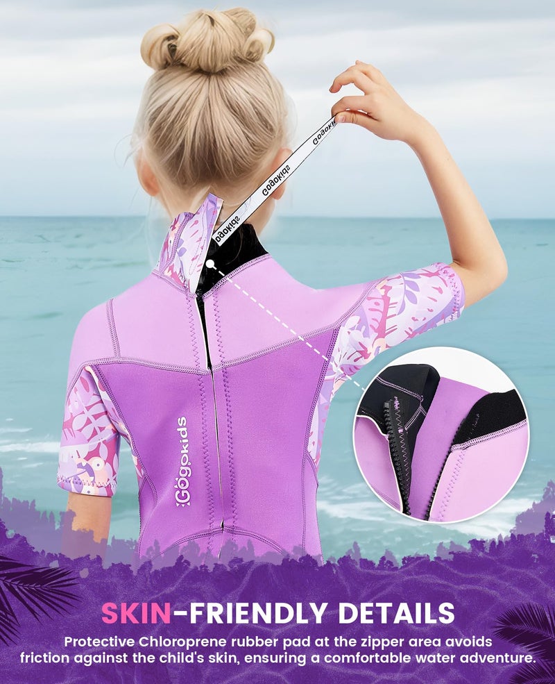 Gogokids Muta per Bambini, Mute in Neoprene da 2.5 mm per Bambini, Mute Bagnate Corte Con Cerniera Posteriore per Comfort e Calore, Muta UV per Nuoto, Snorkeling e Surf, EtÃ  3-4 Ragazze, Viola - Image 4
