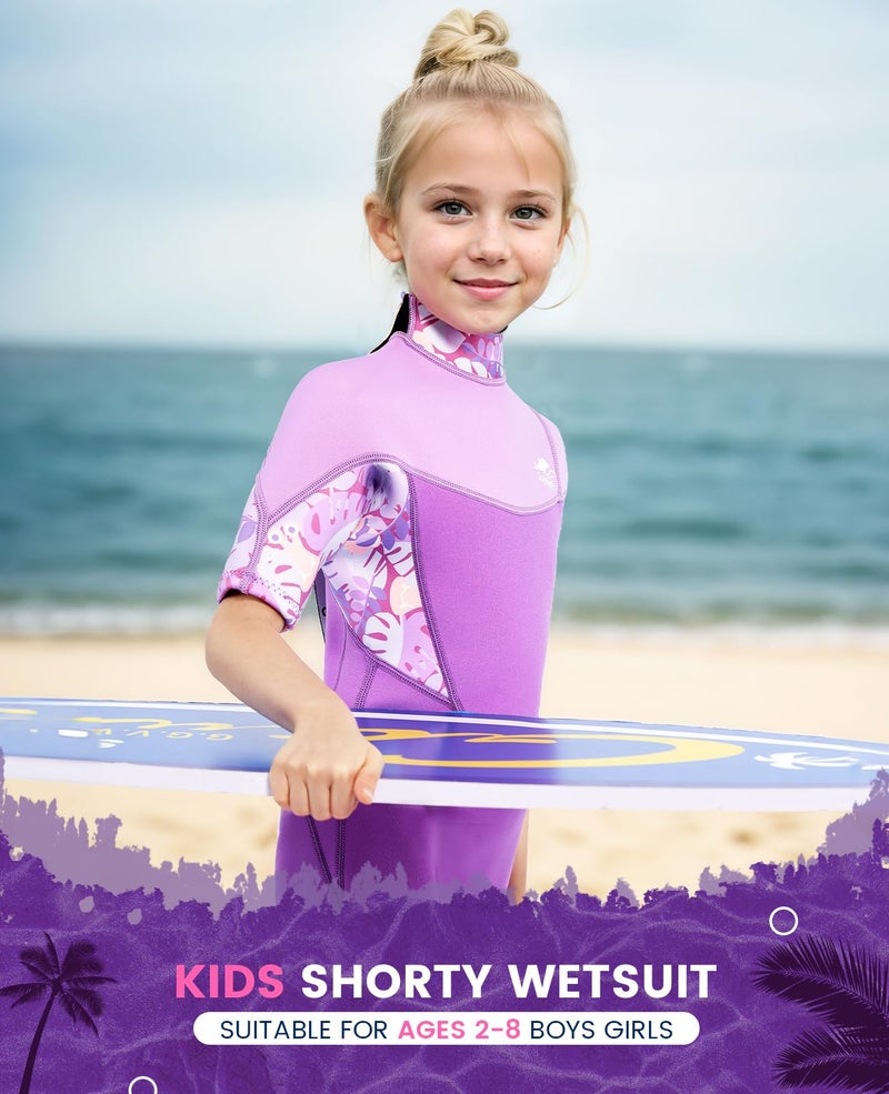 Gogokids Muta per Bambini, Mute in Neoprene da 2.5 mm per Bambini, Mute Bagnate Corte Con Cerniera Posteriore per Comfort e Calore, Muta UV per Nuoto, Snorkeling e Surf, EtÃ  3-4 Ragazze, Viola - Image 3
