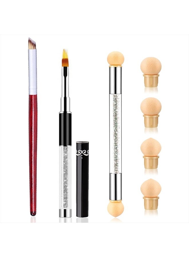 SILPECWEE 3Pcs Acrylic Nail Ombre Brush Set Double-Head Sponge Pen Wooden Nail Gradient Brush With 4Pcs Replaceable Sponge Manicure Tools - Image 1