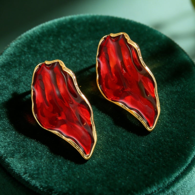 ofeankri French Retro High-End Irregular Pleated Drip Oil Earrings with Enamel Finish, Geometric European Style - Image 4