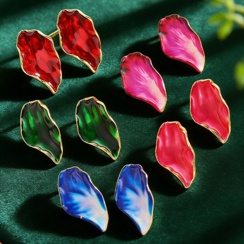 ofeankri French Retro High-End Irregular Pleated Drip Oil Earrings with Enamel Finish, Geometric European Style - Image 3