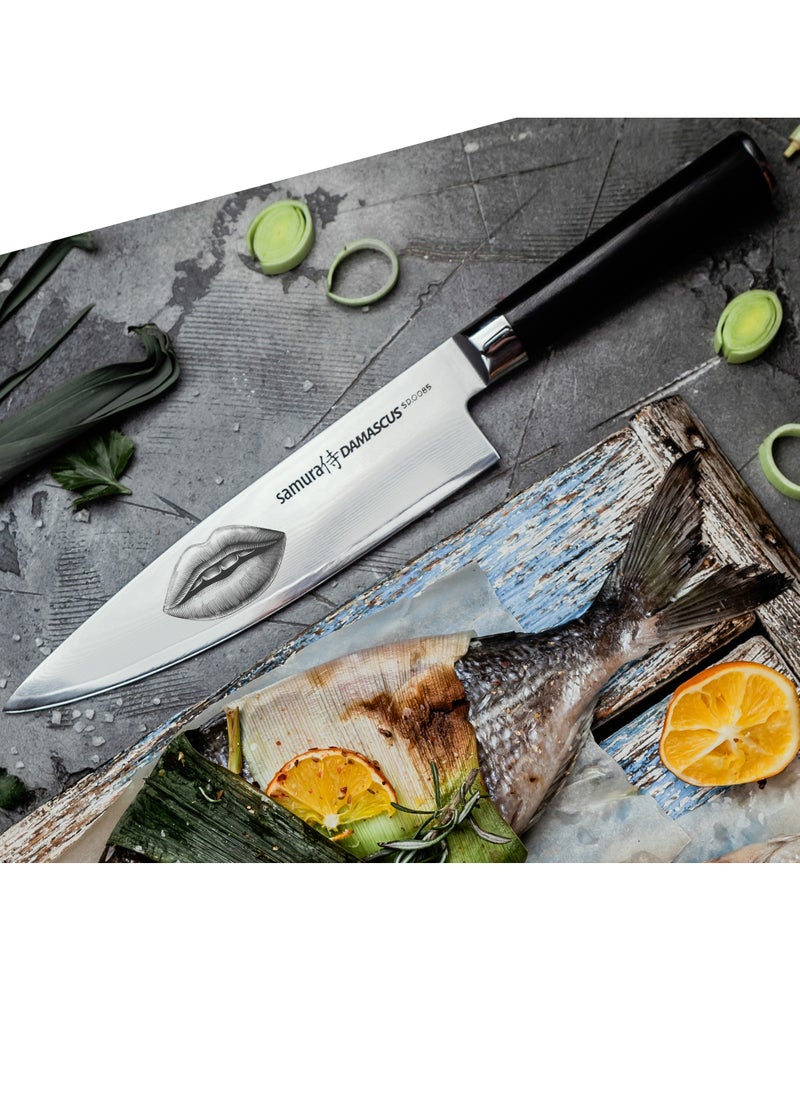 Samura Samura Damascus Chef Knife | 8 Inch Blade | Ergonomic G-10 handle with  Steel Bolster | Damascus Steel Blade | Durable | Better Control | Precision Cutting  - Image 5