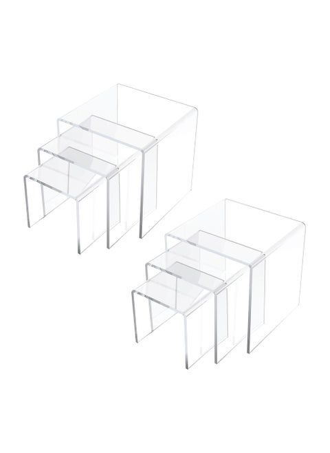 6 Pcs Acrylic Display Risers Clear Square Nesting Stands Shelf for Display