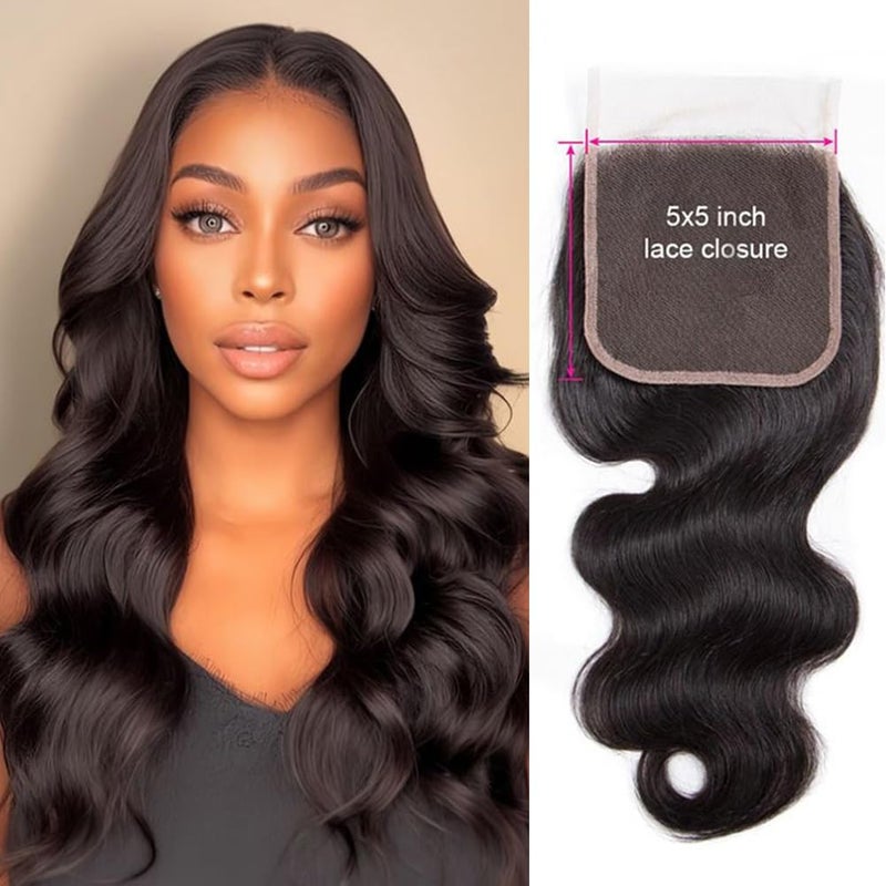 MDL 5x5 Lace Closure Hd Transparent Body Wave Frontal Closure 10A Virgin Remy Human Hair Closure Real Hd Transparent Lace Closure Pre Plucked With Baby Hair Natural Black Color(14inch) - Image 1