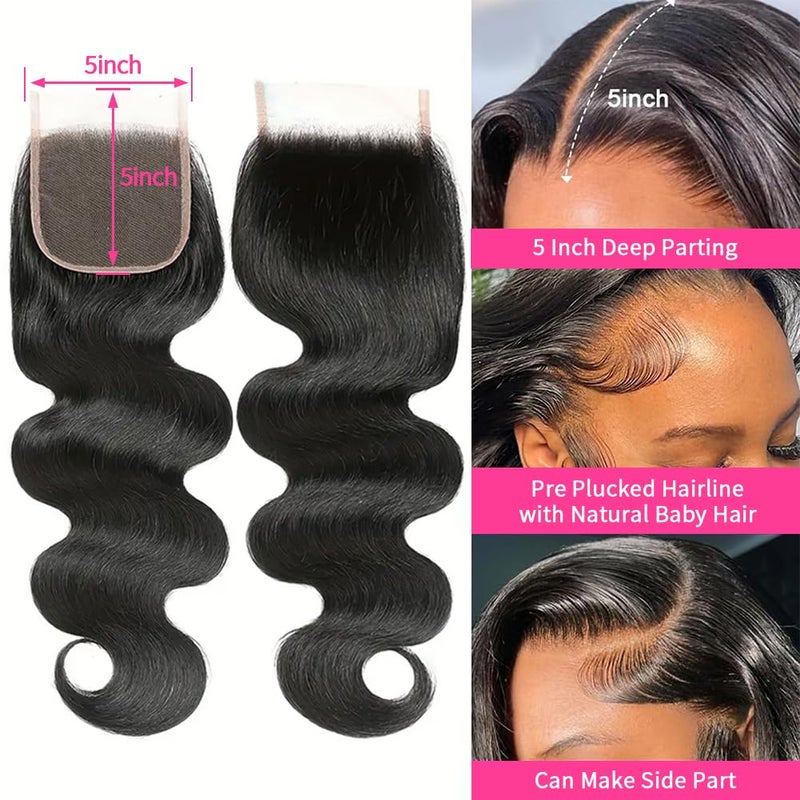 MDL 5x5 Lace Closure Hd Transparent Body Wave Frontal Closure 10A Virgin Remy Human Hair Closure Real Hd Transparent Lace Closure Pre Plucked With Baby Hair Natural Black Color(14inch) - Image 2