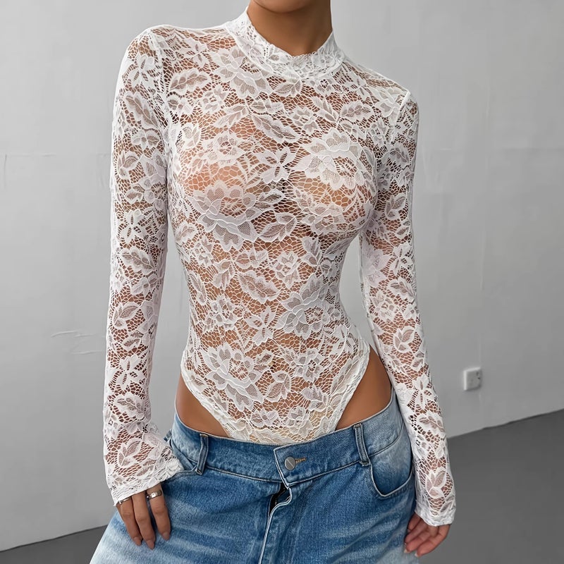 Women's Lace Jumpsuit Slim Fit Long Sleeve High Waist - Image 2