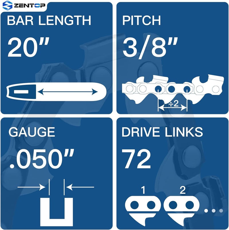 Zentop 20 Inch Chainsaw Chain, 3/8'' Pitch, .050'' Gauge, 72 Drive Links, Fits Stihl MS391, MS311, Husqvarna 455, and More- 33RS72 (2 Pack). - Image 2