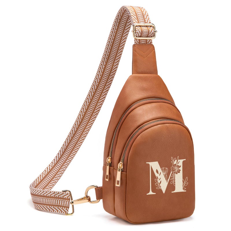 Viverte Personalized Mothers Day Gifts Initial Sling Bag PU Crossbody Bags for Women Mother's Day Birthday Gifts for Women Mom Sister Wife (Brown-M) - Image 1