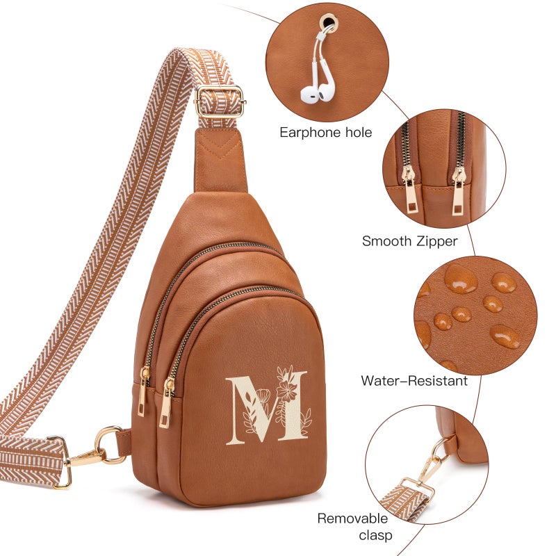 Viverte Personalized Mothers Day Gifts Initial Sling Bag PU Crossbody Bags for Women Mother's Day Birthday Gifts for Women Mom Sister Wife (Brown-M) - Image 5