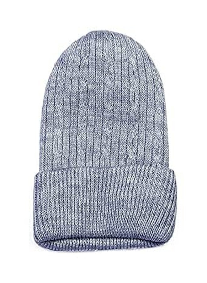 VINSON Kids Acro Wool Knit Skull Beanie Cap with Fur Inside for Winter Season (Pack of 1) (Grey) (Free Size) - Image 1
