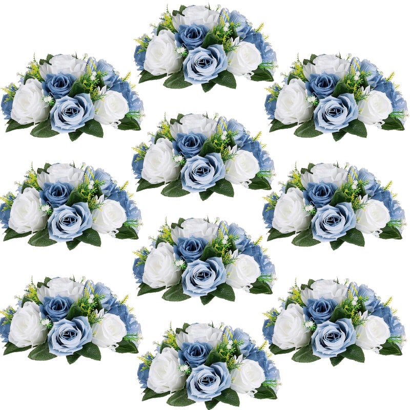 Flower Balls for Centerpieces  10 Pcs Rose Balls Artificial Flowers Dusty Blue Fake Flower Ball Kissing Ball Silk Roses Wedding Flowers Bouquets Arrangement for Party Valentines Day Home Decor
