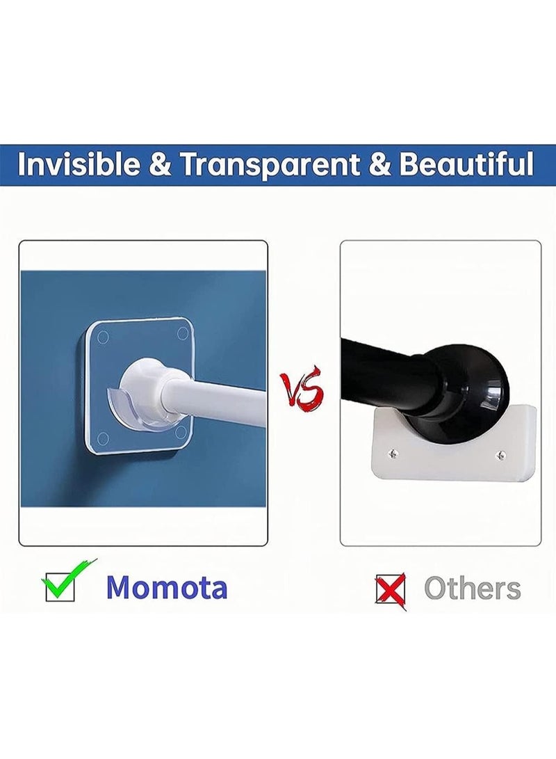 4pcs Adhesive curtain pole fixings, shower curtain pole mounting fixings for walls Adhesive shower curtain pole tension fixings, clear tension brackets, no drilling required  (pole not included) - Image 3