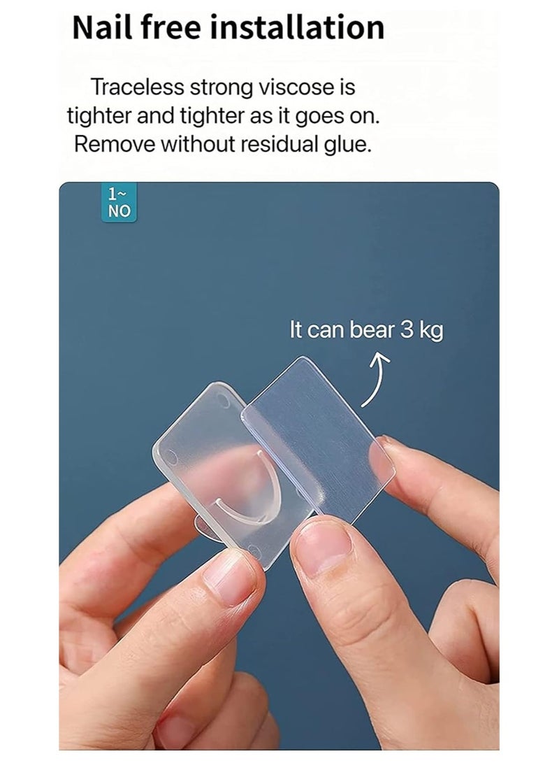 4pcs Adhesive curtain pole fixings, shower curtain pole mounting fixings for walls Adhesive shower curtain pole tension fixings, clear tension brackets, no drilling required  (pole not included) - Image 5