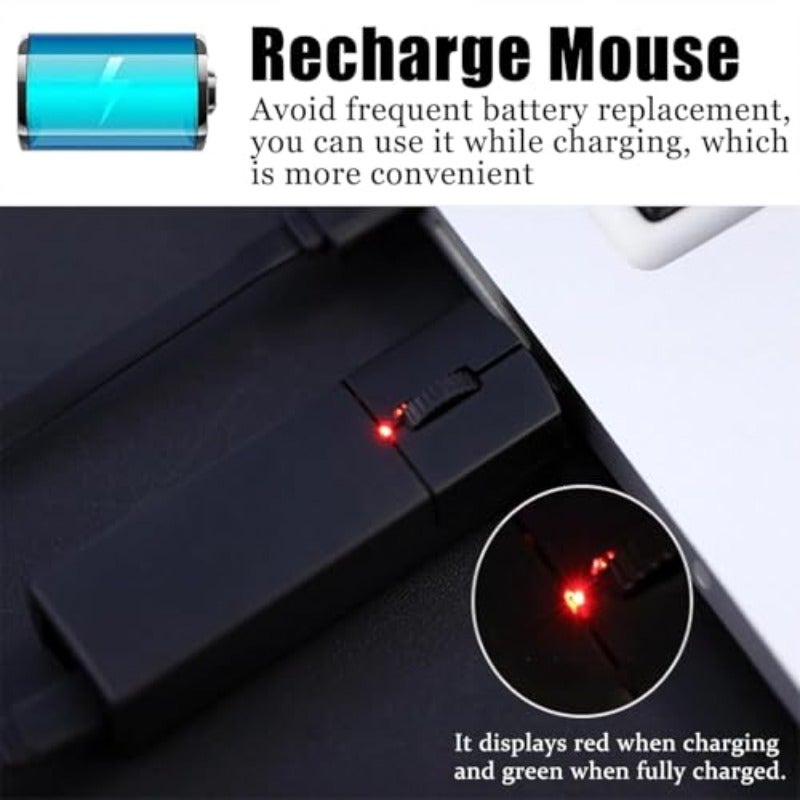 Wireless Mouse Wireless Bluetooth Mouse Dual Mode BT+2.4G Noiseless Charging Mouse (with Storage Case) 3 Buttons 1200 DPI Ultra-Thin Portable Mini Travel Wireless Mouse for Windows PC Laptops - Image 3
