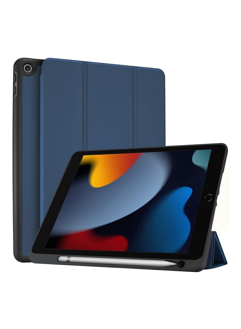Procases iPad 10.2 9th Gen 10.2 with Pencil Holder Flexible Soft TPU Back Cover Ultra Slim Lightweight Stand Protective Case Navy - Image 1