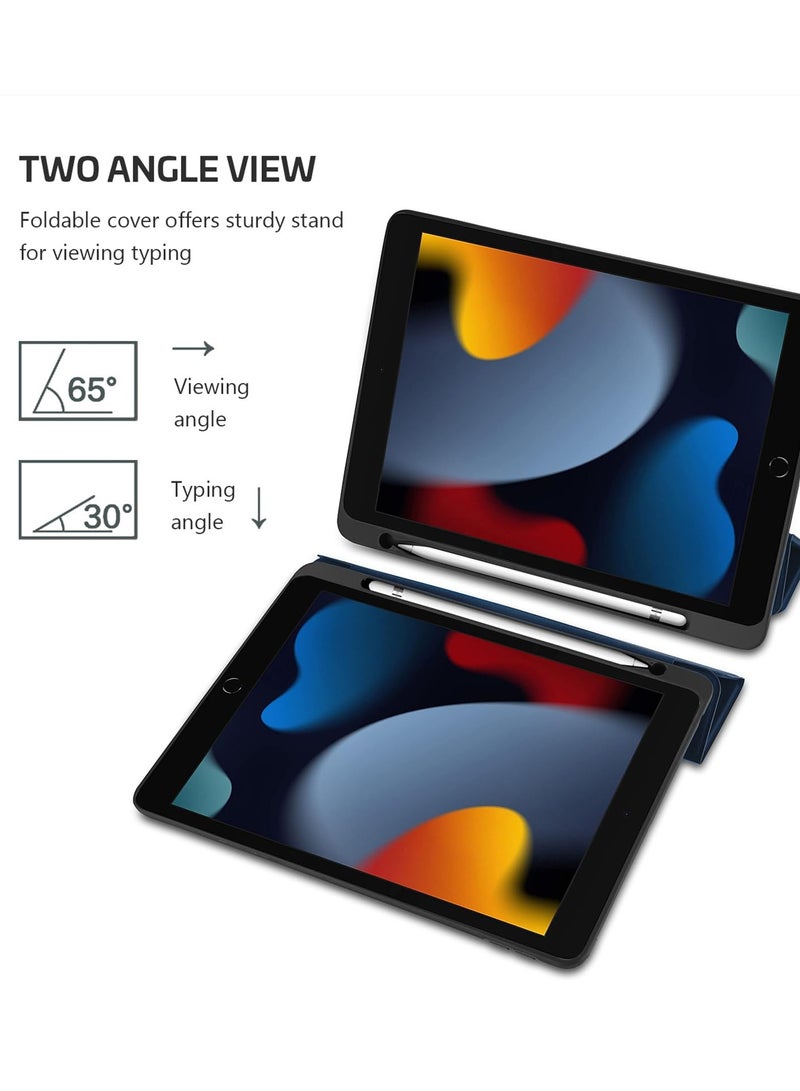 Procases iPad 10.2 9th Gen 10.2 with Pencil Holder Flexible Soft TPU Back Cover Ultra Slim Lightweight Stand Protective Case Navy - Image 2