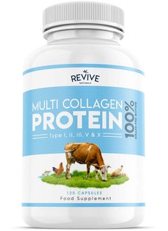 Revive Naturals Multi Collagen Protein Capsules Types I Ii Iii V & X Hydrolysed Grass Fed Bovine Wild Caught Marine & Freerange Chicken Made With Hyaluronic Acid & Vitamin C 120 Caps  - Image 1