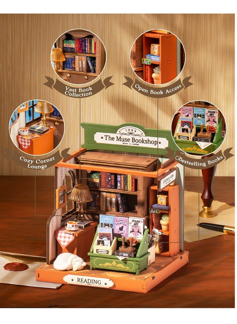 Robotime Rolife The Muse Bookshop 3D Wooden Puzzle-DIY Mini Building House Miniature Kit DS040 Decorative DIY Crafts/Birthday Gifts/Home Decor For Girls&Boys Teens&Adults - Image 3