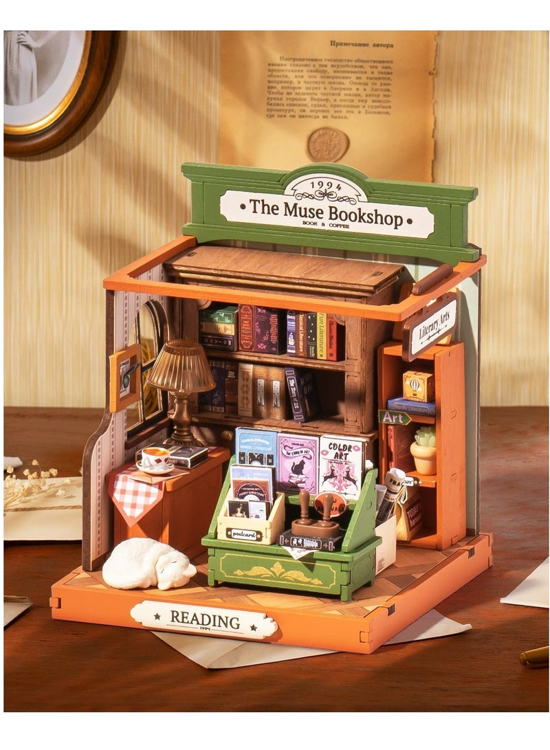 Robotime Rolife The Muse Bookshop 3D Wooden Puzzle-DIY Mini Building House Miniature Kit DS040 Decorative DIY Crafts/Birthday Gifts/Home Decor For Girls&Boys Teens&Adults - Image 4