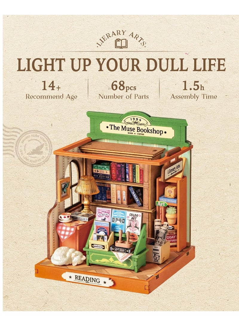 Robotime Rolife The Muse Bookshop 3D Wooden Puzzle-DIY Mini Building House Miniature Kit DS040 Decorative DIY Crafts/Birthday Gifts/Home Decor For Girls&Boys Teens&Adults - Image 2