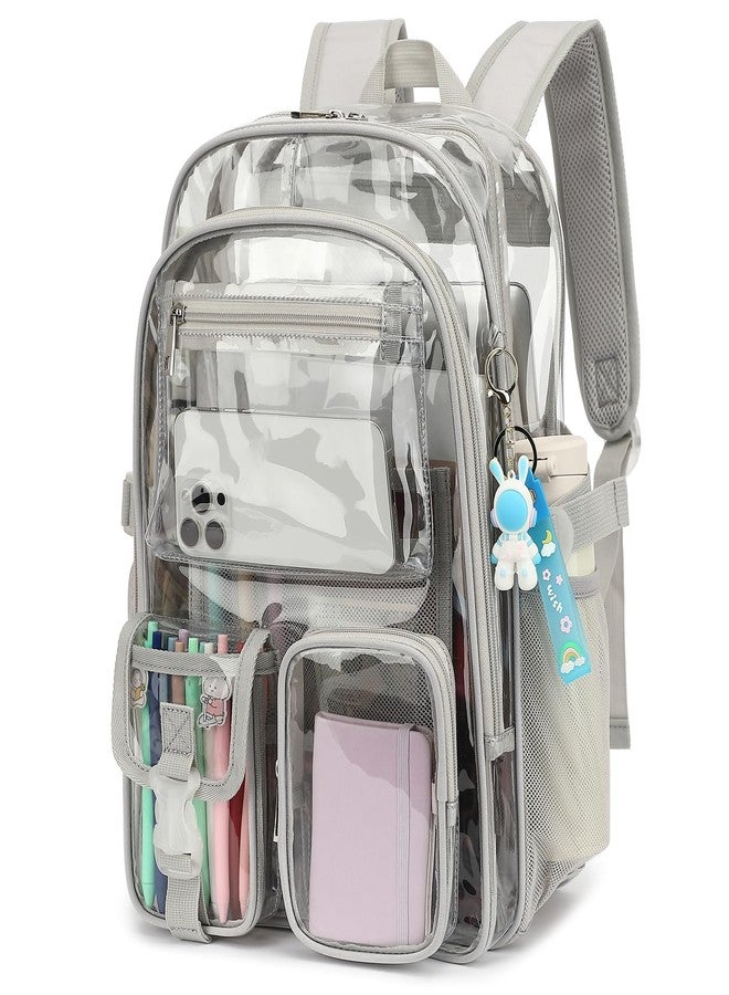 Kouxunt Clear Backpack Heavy Duty Transparent Backpacks Stadium Approved for School Work Sport Travel (Grey) - Image 1