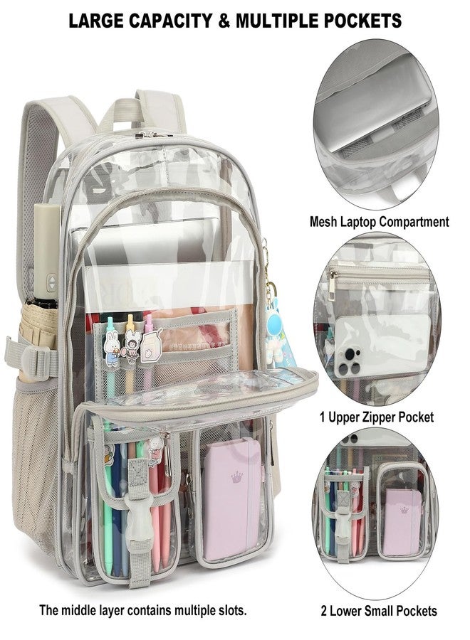 Kouxunt Clear Backpack Heavy Duty Transparent Backpacks Stadium Approved for School Work Sport Travel (Grey) - Image 2