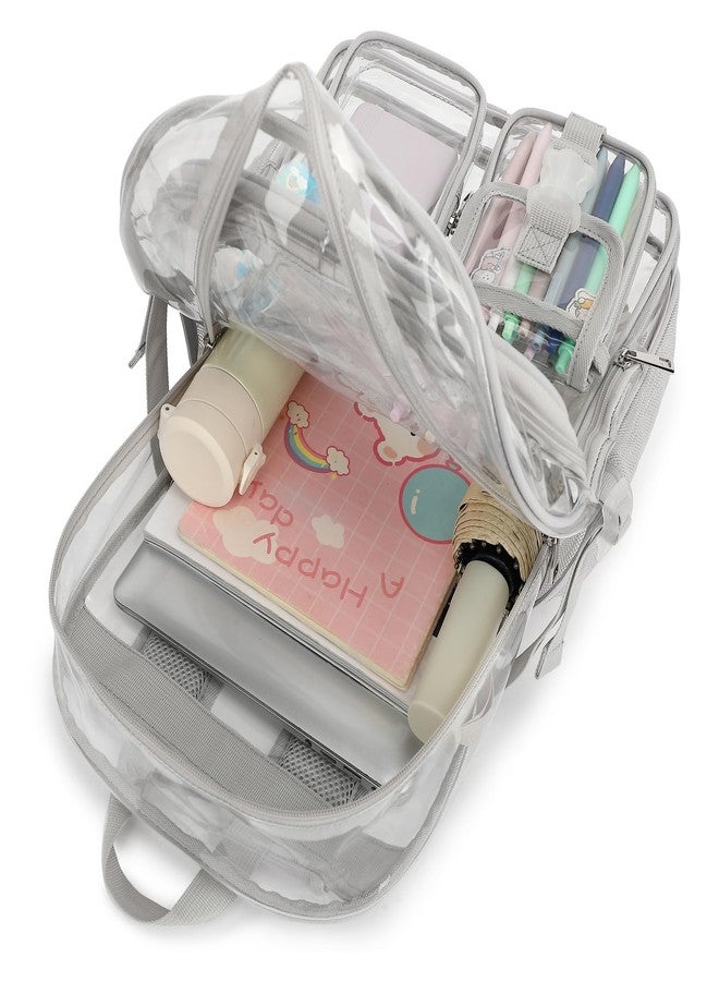 Kouxunt Clear Backpack Heavy Duty Transparent Backpacks Stadium Approved for School Work Sport Travel (Grey) - Image 3
