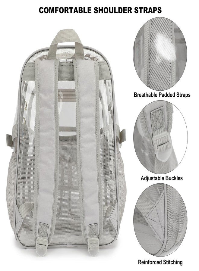 Kouxunt Clear Backpack Heavy Duty Transparent Backpacks Stadium Approved for School Work Sport Travel (Grey) - Image 4