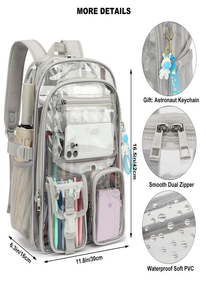 Kouxunt Clear Backpack Heavy Duty Transparent Backpacks Stadium Approved for School Work Sport Travel (Grey) - Image 5