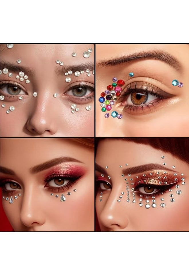 Happy D 4-Sheet Face Gems Self Adhesive Face Rhinestones for Makeup Festival,Pearl Rhinestones Stickers for Face, Hair, Eye - Image 2