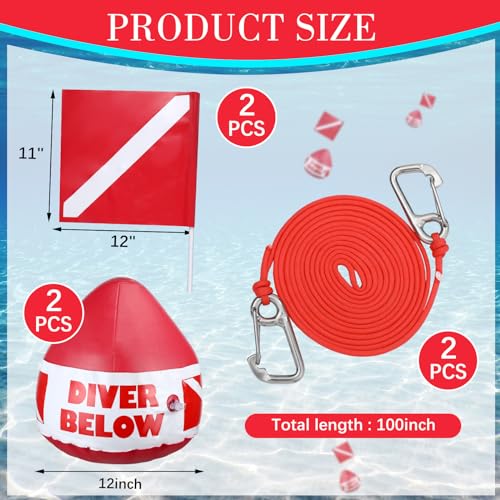 Maitys Heavy Duty PVC Dive Flag Float Freediving Rope Set Inflatable Signal Floater with Dive Flag Freediving Lanyard Leash for Snorkeling Water Sport Signaling Swimming Boating Fishing 1 Set - Image 3