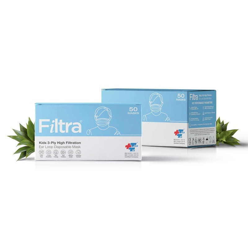 Filtra ® 3-Ply Ear Loop Kids Mask | Ages 3-18 | Kids Mask | Children's Mask | Ladies Mask | High Filtration | New extra tough courier packing | Box of 50 Masks - Image 3