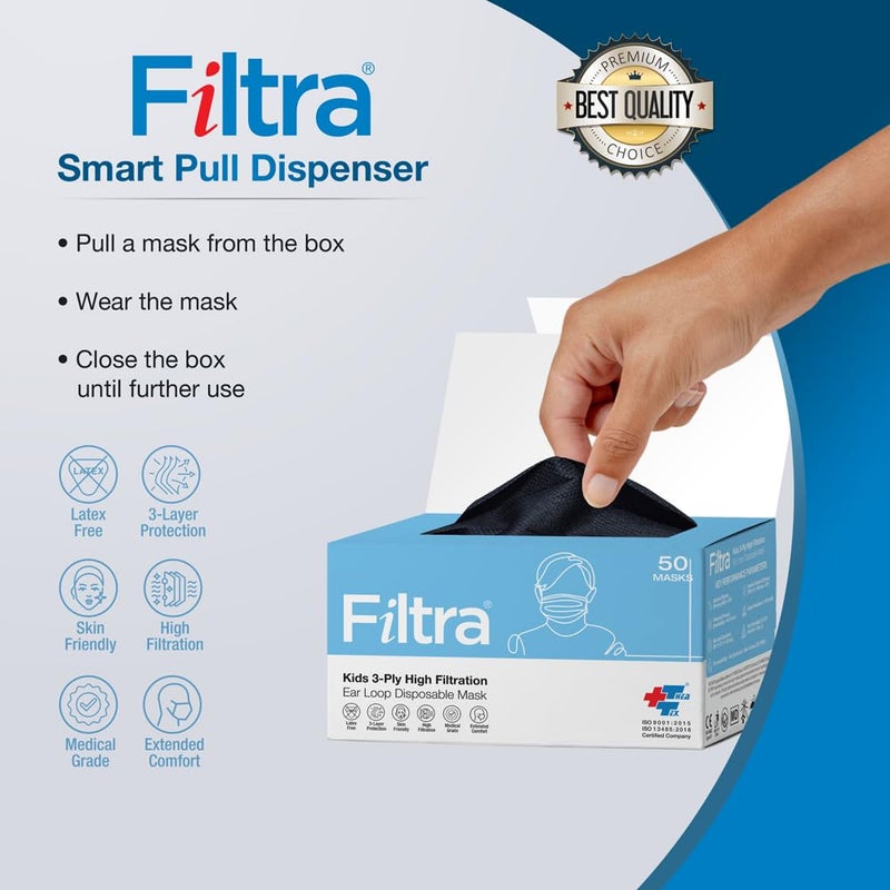 Filtra ® 3-Ply Ear Loop Kids Mask | Ages 3-18 | Kids Mask | Children's Mask | Ladies Mask | High Filtration | New extra tough courier packing | Box of 50 Masks - Image 2