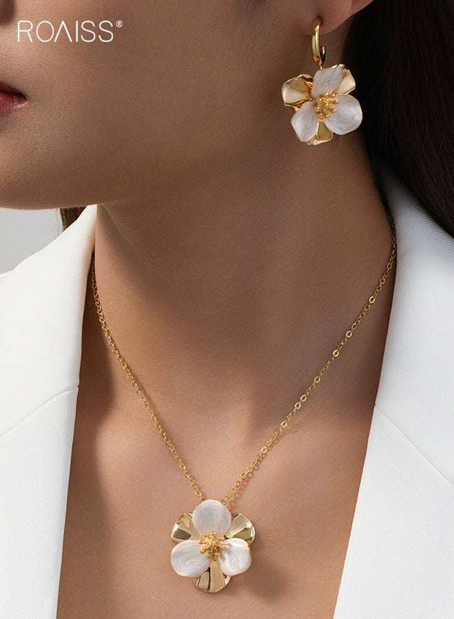 رويس مجموعة مجوهرات أقراط على شكل زهرة زيتية ملونة ذات مزاج طبيعي للنساء، مجموعة مجوهرات من المعدن الجميل على شكل زهرة، مجموعة هدايا لحفلات الزفاف في الربيع والحديقة - Image 2