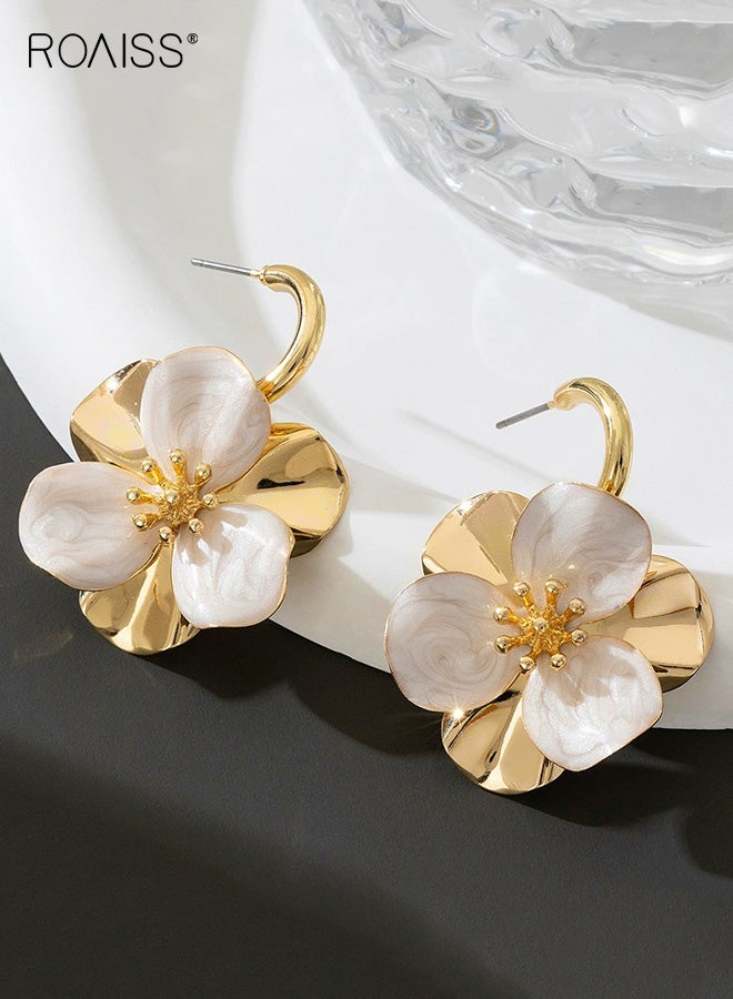 رويس مجموعة مجوهرات أقراط على شكل زهرة زيتية ملونة ذات مزاج طبيعي للنساء، مجموعة مجوهرات من المعدن الجميل على شكل زهرة، مجموعة هدايا لحفلات الزفاف في الربيع والحديقة - Image 3