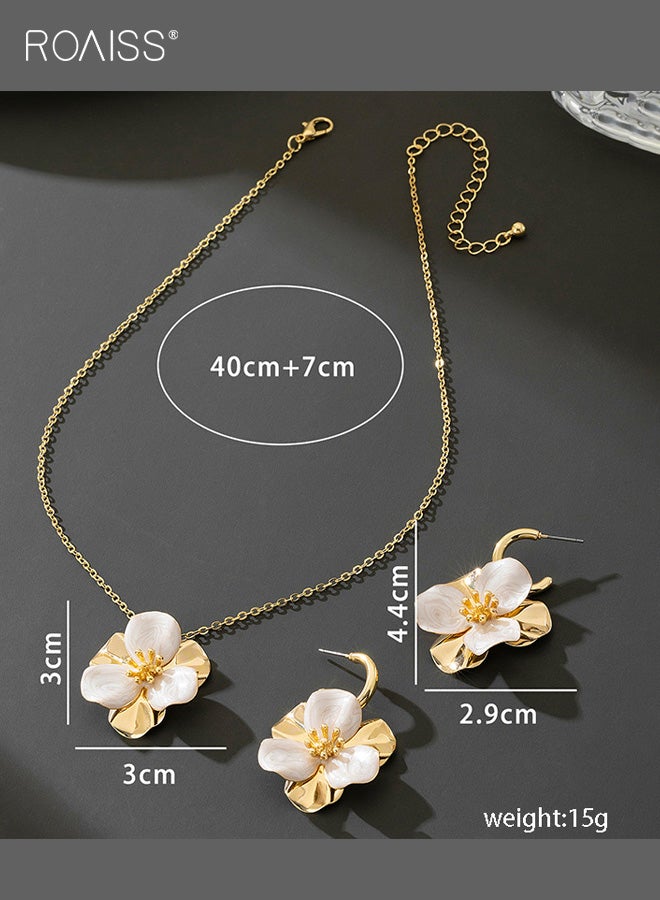 رويس مجموعة مجوهرات أقراط على شكل زهرة زيتية ملونة ذات مزاج طبيعي للنساء، مجموعة مجوهرات من المعدن الجميل على شكل زهرة، مجموعة هدايا لحفلات الزفاف في الربيع والحديقة - Image 5