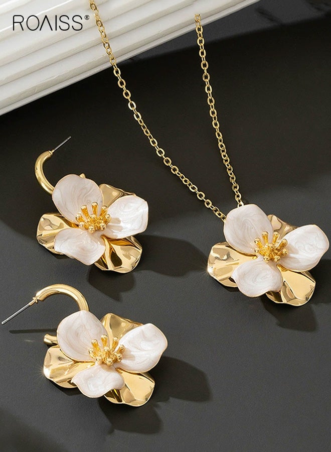 رويس مجموعة مجوهرات أقراط على شكل زهرة زيتية ملونة ذات مزاج طبيعي للنساء، مجموعة مجوهرات من المعدن الجميل على شكل زهرة، مجموعة هدايا لحفلات الزفاف في الربيع والحديقة - Image 1