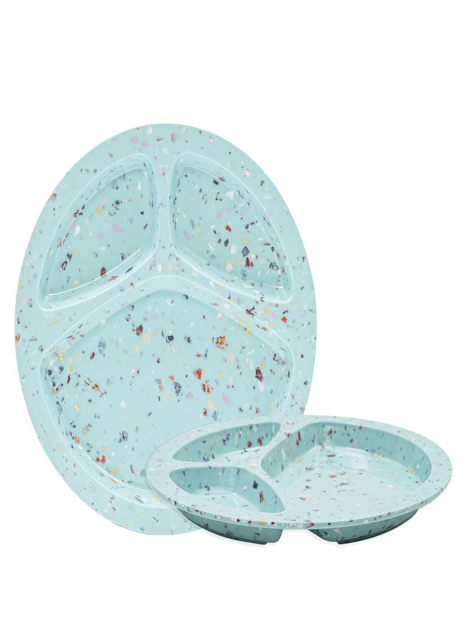 bzyoo 9-Inch Divided Plates Set of 2, 100% Melamine Portion Control Plates for Adults & Kids, Modern Confetti Pattern, BPA-Free & Dishwasher Safe, Ideal for Camping, RV, and Daily Use (Green) - Image 1