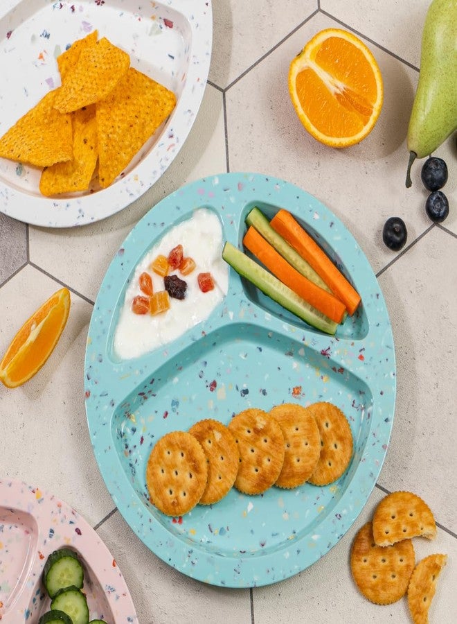 bzyoo 9-Inch Divided Plates Set of 2, 100% Melamine Portion Control Plates for Adults & Kids, Modern Confetti Pattern, BPA-Free & Dishwasher Safe, Ideal for Camping, RV, and Daily Use (Green) - Image 2