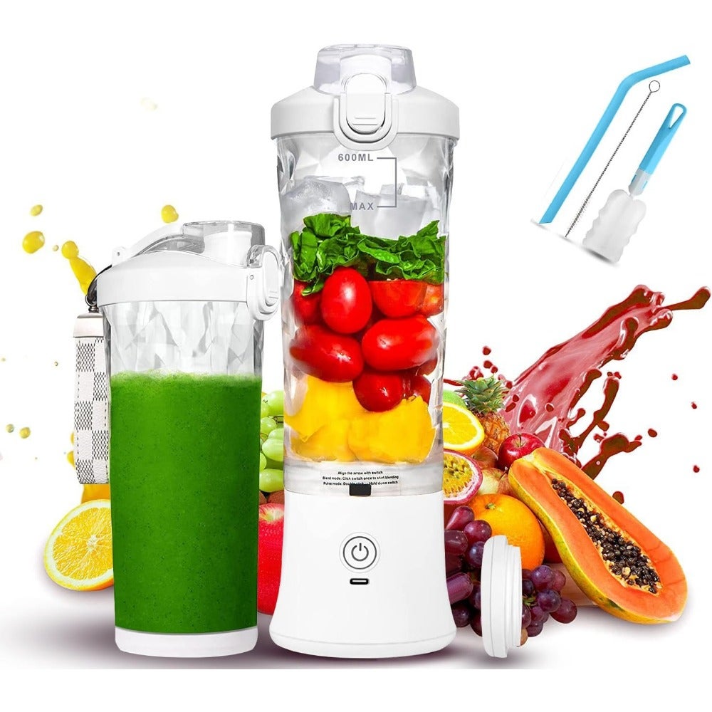 Portable Blender 600ml, 6 Blades, USB Rechargeable Waterproof Personal Blender for Shakes and Smoothies, Fruit Juice Mixer, for Home, Baby Food, Vegetables Office, Sports and Travel