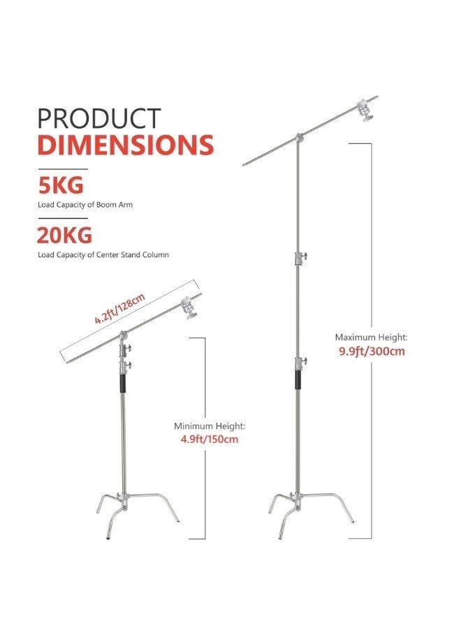 FX Studio 3.3M Stainless Steel C-Stand with Boom Arm - ER-330C - Image 4